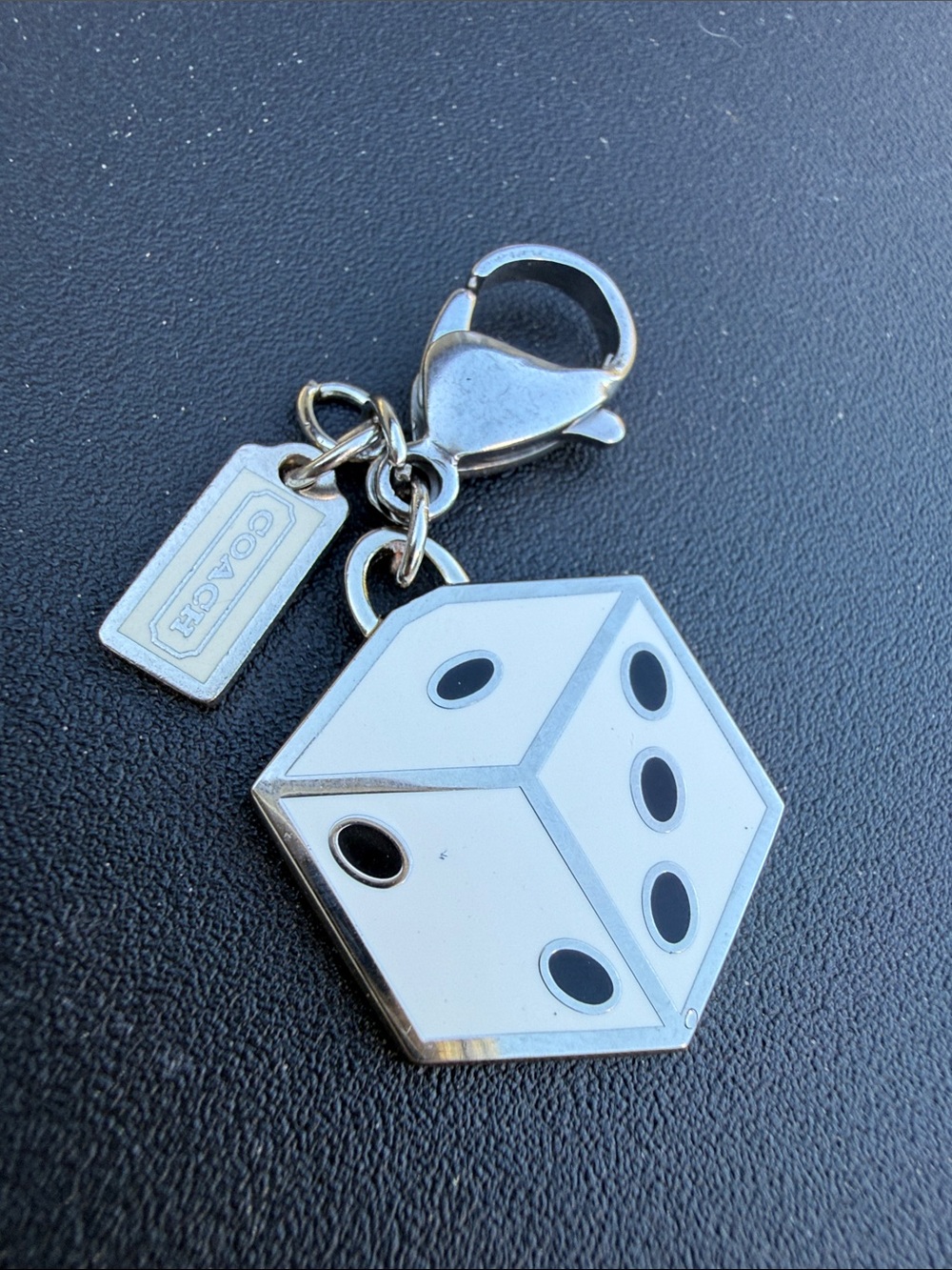 Coach White and Black Dice Charm with Silver Hardware
